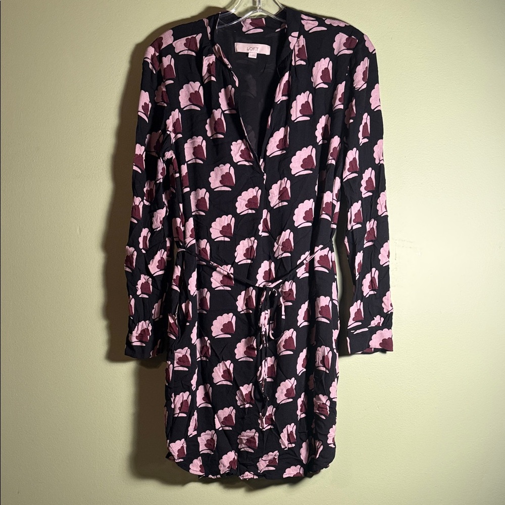 LOFT Black and Pink Floral Dress